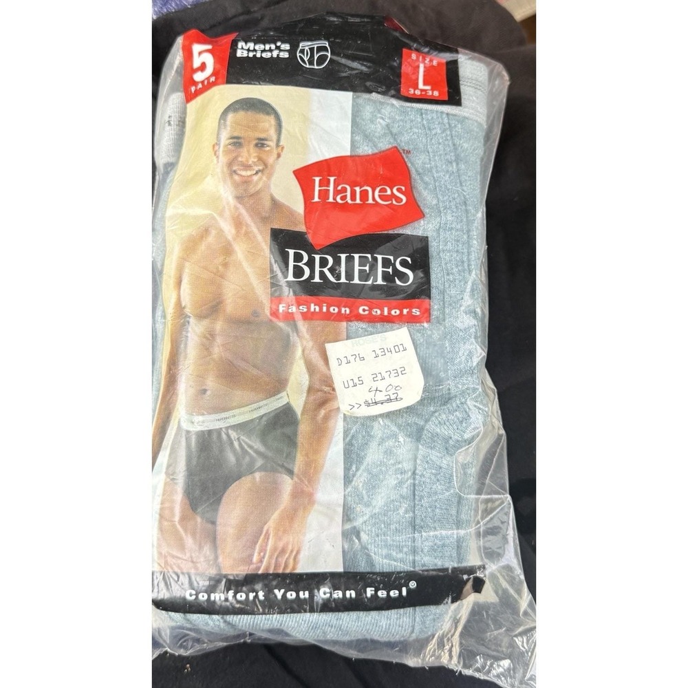 Vintage 2000 Hanes Underwear Briefs 5 Pack Men's Size Large USA Fashion Colors‎